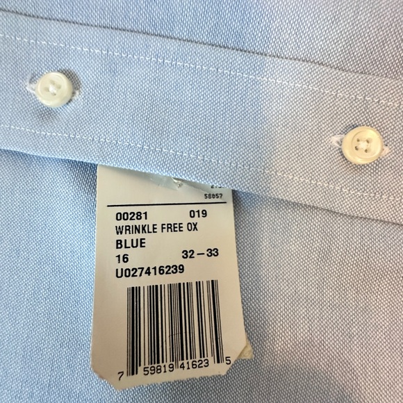 NWT The Narrow Company Wrinkle Free Oxford 16. 32/33 Men’s Shirt Light Blue - Picture 3 of 8